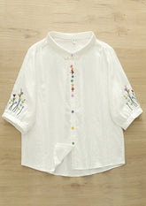 Colorful Button Detail Double Cotton Yarn Fabric Shirt
